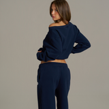 Boxy Adjustable Off-Shoulder Crewneck - New Navy