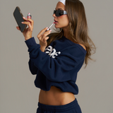 Boxy Adjustable Off-Shoulder Crewneck - New Navy